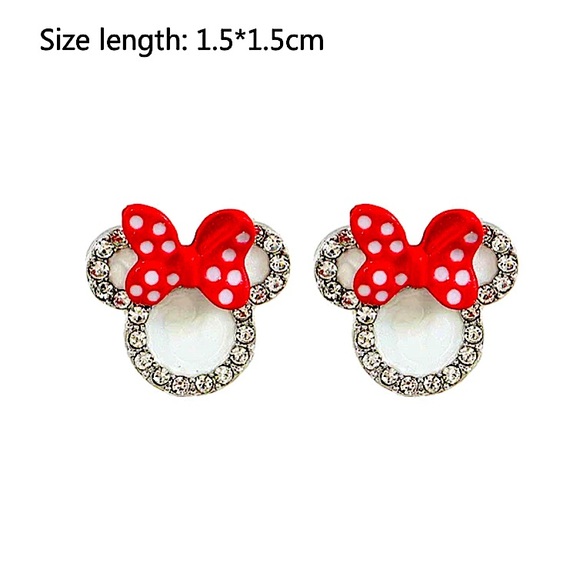Sterling Silver Rhinestone Minnie Mouse Stud Earrings - Picture 8 of 8